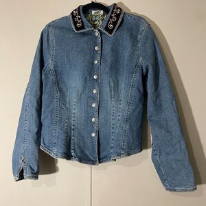 VINTAGE Women's Christopher Banks  Western Boho Cowboy Look Denim Jacket  SZ L